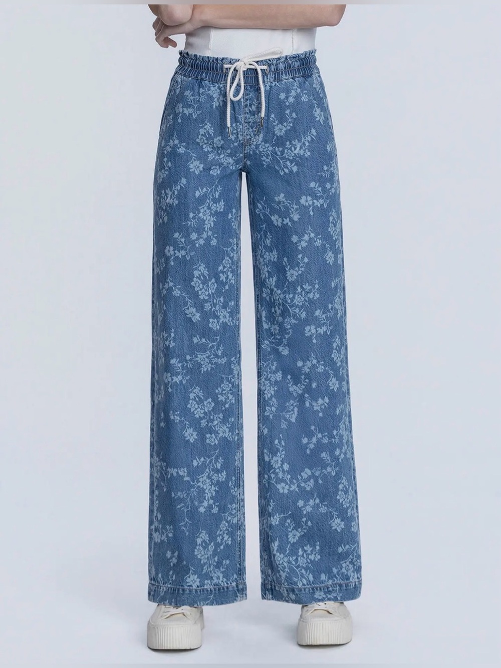 VERVET BY FLYING MONKEY Blue Floral Wide Leg Jeans